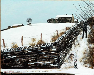 Peter Brook Limited Edition Print Near a Farm with a Dog Thinking
