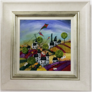 Rozanne Bell Framed Original Kites Landscape Mirfield West Yorkshire